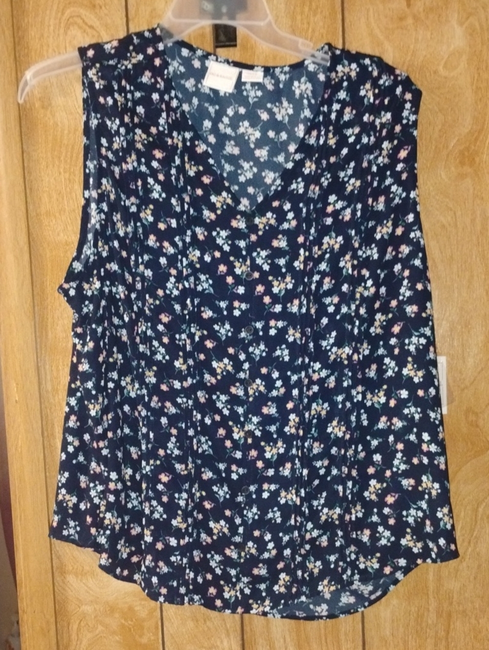 Zac & Rachel Navy Floral V-Neck Sleeveless Top